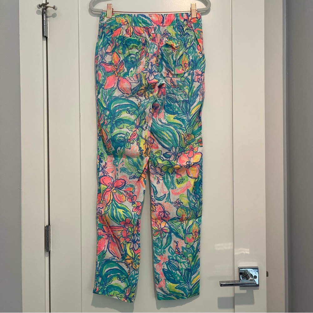 Lilly Pulitzer Taron Mid-Rise Linen Pant Neon Print - Picture 3 of 5
